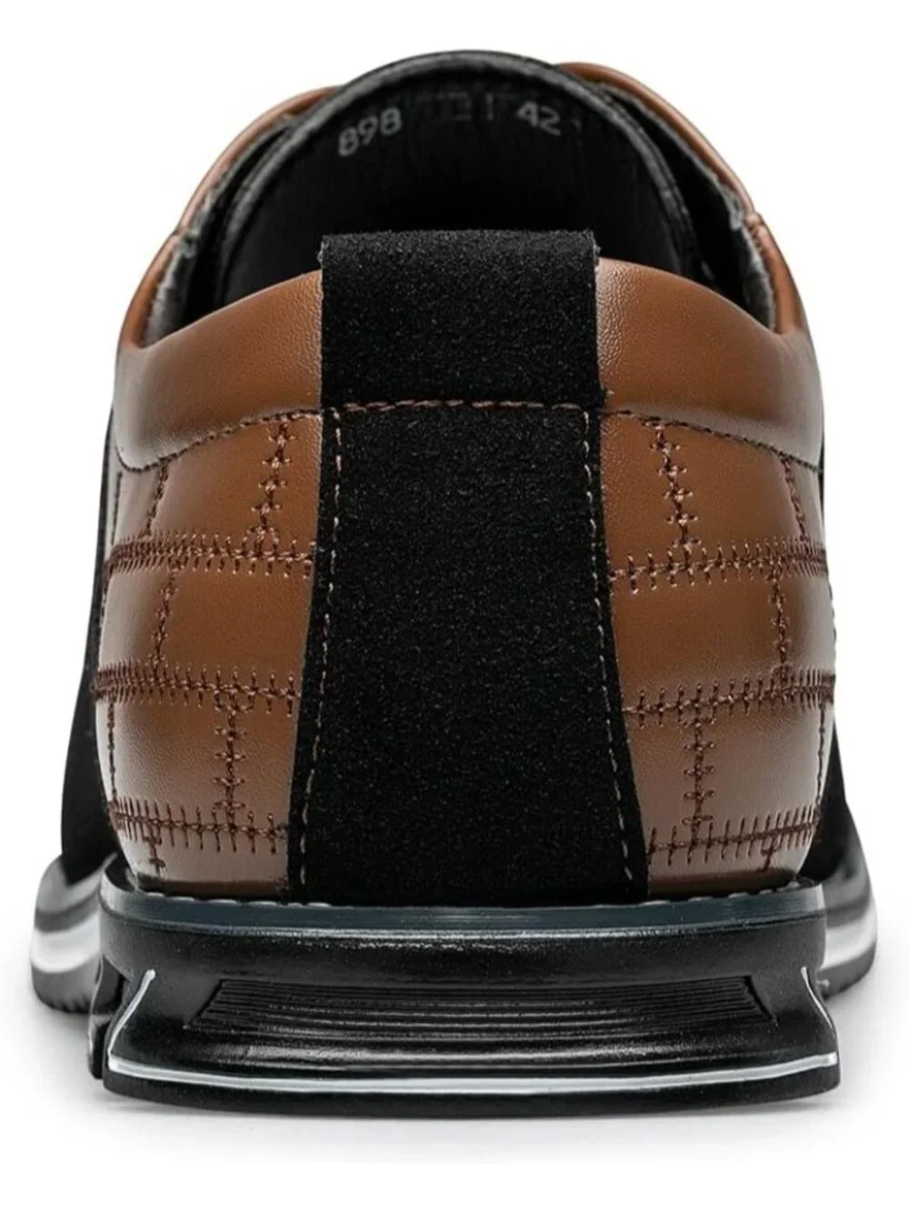 Men's Brown Plaid Embossed Grid Leather Comfortable Hybrid Oxford Dress Sneakers